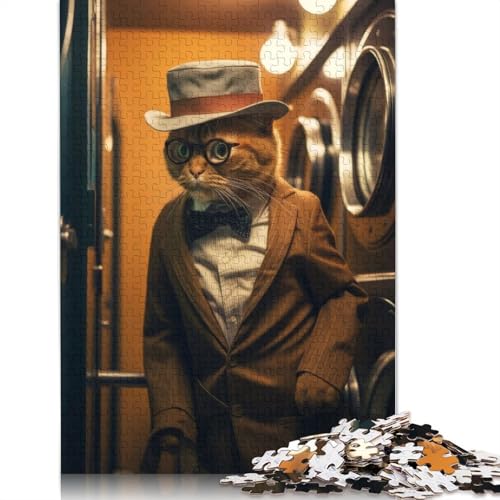 Lustige, Elegante Reisende Katze, 1500 Puzzles für Erwachsene, freundliche Materialien, Coole Puzzles für Erwachsene für Jungen oder Mädchen, 1500 Teile (85 x 57 cm) von NBVDRF