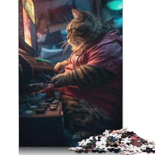 Lustiges Puzzle für Erwachsene mit fettem Hacker, Katze und Nerd, 1500 Teile, 100% recycelte Holzplatte, Denksportaufgaben für Erwachsene, für Jungen oder Mädchen, 1500 Teile (85 x 57 cm) von NBVDRF