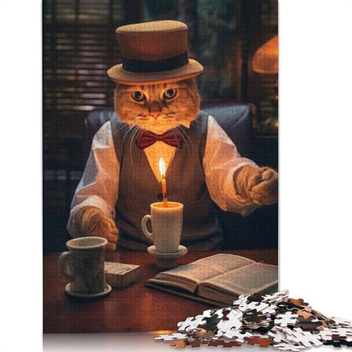 Lustiges Puzzle für Erwachsene mit getigerter Katze, Hut und Kerze, 1500 Teile, anspruchsvolle Familienspiele, Denkspiele für Kinder ab 12 Jahren, 1500 Teile (85 x 57 cm) von NBVDRF