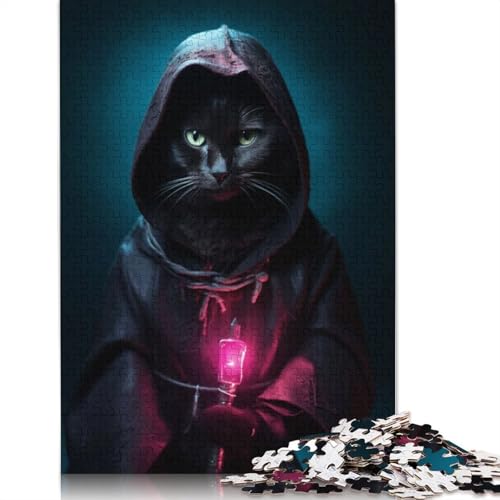 Lustiges Puzzle mit schwarzer Katzen-Leuchtlampe, 1000 Teile, lustiges Denksport-Puzzle für Kinder ab 12 Jahren, 1000 Teile (75 x 50 cm) von NBVDRF