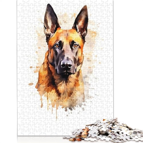 Malinois Aquarellhund, 1000 Puzzles für Erwachsene, freundliche Materialien, Coole Puzzles für Erwachsene, für Jungen oder Mädchen, 1000 Teile (75 x 50 cm) von NBVDRF