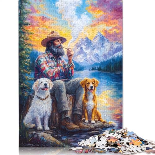 Mann mit Hunden am See, 1000-teiliges Puzzle für Erwachsene, interessante Stressabbau-Puzzlespiele für Erwachsene, für Erwachsene und Teenager, 1000 Teile (75 x 50 cm) von NBVDRF