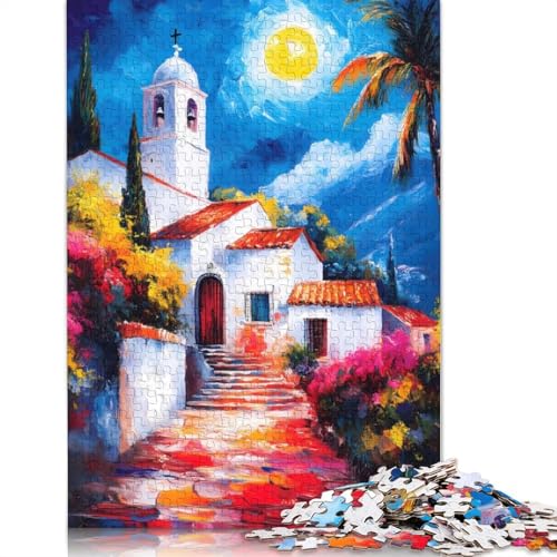 Mediterranes Dorf bei Nacht, Puzzle für Erwachsene, Denksportaufgaben für Erwachsene, Puzzlespiele für Erwachsene und Teenager, 1000 Teile (75 x 50 cm) von NBVDRF