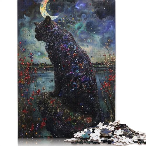 Mondschein-Edelstein-Katzen-Puzzle für Erwachsene, Premium-Puzzle aus 100% recyceltem Brett, Problemlösungspuzzles für Erwachsene und Kinder, 1500 Teile (85 x 57 cm) von NBVDRF