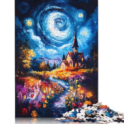 Nachthimmel-Kirchenmalerei-Puzzle für Erwachsene, herausforderndes und kniffliges Puzzle für Frauen und Männer, 1000 Teile (75 x 50 cm) von NBVDRF