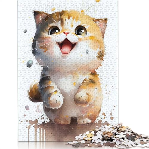 Niedliches Puzzle für Erwachsene mit Katzen-Aquarell, 1000 Teile, 100% recycelte Holzplatte, Denkrätsel für Erwachsene, für Jungen oder Mädchen, 1000 Teile (75 x 50 cm) von NBVDRF