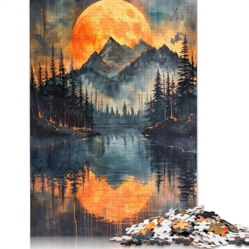 Orange Sun Misty Mountains Puzzle für Erwachsene, 520 Teile, 100% recycelte Holzplatte, Denksportaufgaben für Erwachsene, für Jungen oder Mädchen, 520 Teile (52 x 38 cm) von NBVDRF