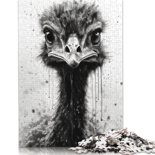 Ostrich Beauty Black Ink 1500-teiliges Puzzle für Erwachsene, 100% recycelte Holzplatte, schwierige Puzzles für Frauen und Männer, 1500 Teile (85 x 57 cm) von NBVDRF