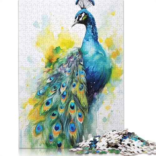 Pfauen-Aquarell-Puzzle für Erwachsene, Entspannungs-Herausforderungsspielzeug, Puzzles für Erwachsene für Frauen, für Kinder ab 12 Jahren, 520 Teile (52 x 38 cm) von NBVDRF