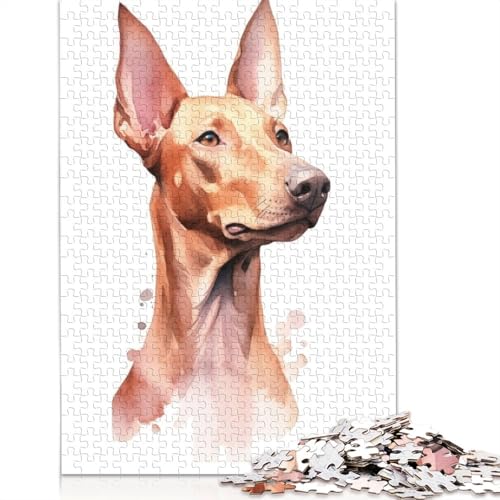 Pharaoh Hound Watercolor 1000-teiliges Puzzle für Erwachsene, 100 Prozent recycelte Holzplatte, schwierige Puzzles für Frauen und Männer, 1000 Teile (75 x 50 cm) von NBVDRF