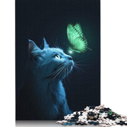 Poster mit Katzen-Schmetterlingen, Rätsel für Erwachsene, schwierige und anspruchsvolle Denksportaufgaben für Erwachsene und Kinder, 1000 Teile (75 x 50 cm) von NBVDRF