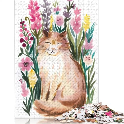 Puzzle für Erwachsene „Katze in einem Blumengarten“, Premium-Puzzle aus 100% recyceltem Brett, Problemlösungspuzzles für Erwachsene und Kinder, 1000 Teile (75 x 50 cm) von NBVDRF