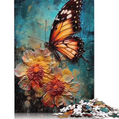 Puzzle für Erwachsene mit Blumen- und Schmetterlingsmalerei, Premium-Puzzle aus 100% recyceltem Brett, Problemlösungspuzzles für Erwachsene und Kinder, 520 Teile (52 x 38 cm) von NBVDRF