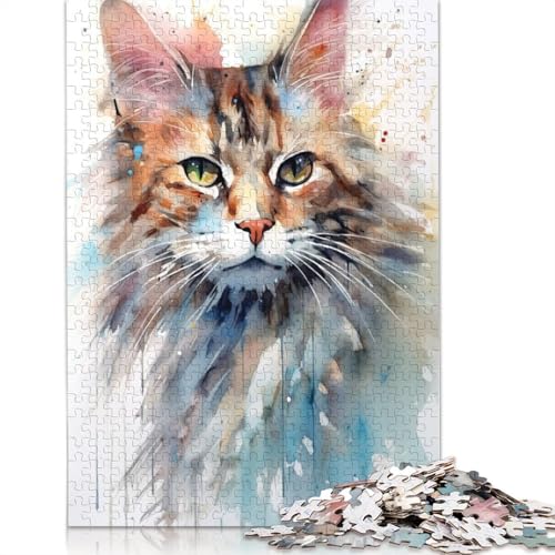 Puzzle für Erwachsene mit Katzen-Aquarell, einzigartige Heimdekoration, Herren-Puzzle, Geschenke für Erwachsene und Teenager, 1000 Teile (75 x 50 cm) von NBVDRF