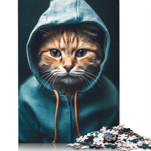 Puzzle für Erwachsene mit Katzen-Kapuzenpullover, 520 Teile, 100 Prozent recycelte Holzplatte, Denkrätsel für Erwachsene, für Jungen oder Mädchen, 520 Teile (52 x 38 cm) von NBVDRF