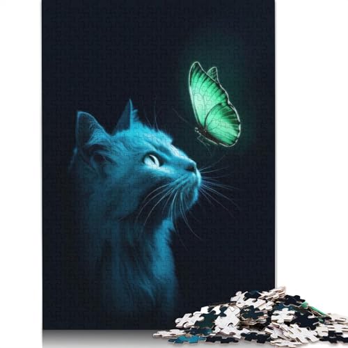 Puzzle für Erwachsene mit Katzen- und Schmetterlingsmotiv, freundliche Materialien, schwierige Puzzles für Erwachsene und Teenager, 1000 Teile (75 x 50 cm) von NBVDRF