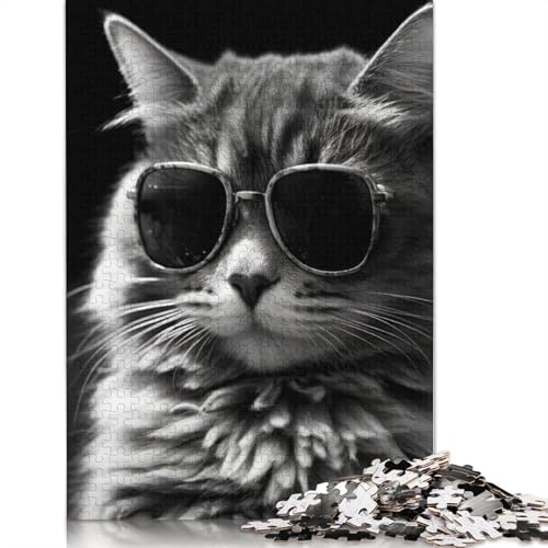 Puzzle für Erwachsene mit Katzensonnenbrille, 1500 Teile, 100% recycelte Holzplatte, Denkpuzzle für Erwachsene, für Jungen oder Mädchen, 1500 Teile (85 x 57 cm) von NBVDRF