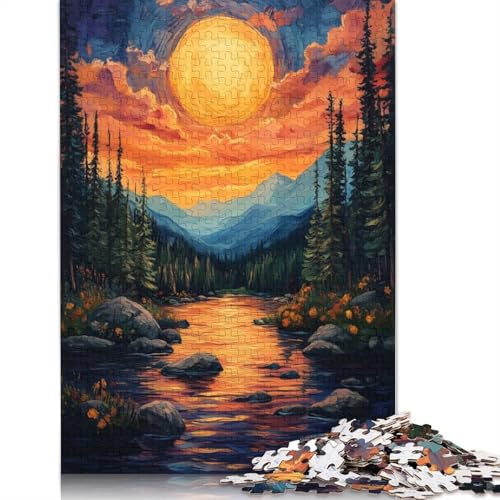 Puzzle für Erwachsene mit Sonnenuntergang und Bergfluss, 1500 Teile, 100% recycelte Holzplatte, Denksportaufgaben für Erwachsene, für Jungen oder Mädchen, 1500 Teile (85 x 57 cm) von NBVDRF