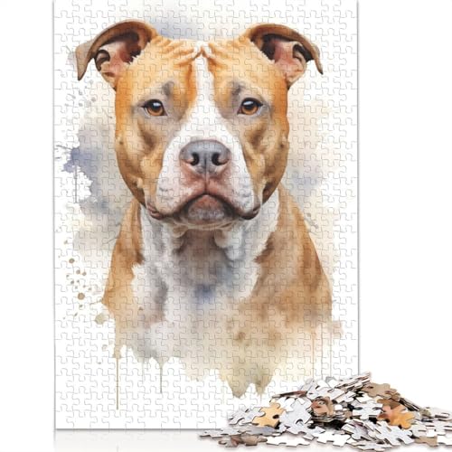 Puzzle für Erwachsene mit amerikanischem Staffordshire-Hund, 1500 Teile, 100% recycelte Holzplatte, Denkpuzzle für Erwachsene, für Jungen oder Mädchen, 1500 Teile (85 x 57 cm) von NBVDRF