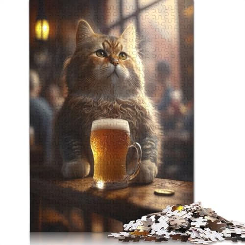 Puzzle für Erwachsene mit der trinkenden Katze, 1000 Teile, schwierige Problemlösungspuzzles für Erwachsene, für Jungen oder Mädchen, 1000 Teile (75 x 50 cm) von NBVDRF