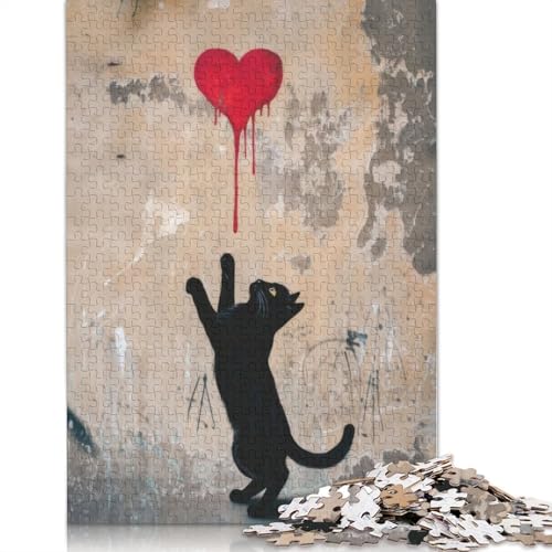 Puzzle für Erwachsene mit schwarzer Katze und rotem Herz, 520 Teile, interessantes Puzzle zur Stressreduzierung für Frauen und Männer, 520 Teile (52 x 38 cm) von NBVDRF
