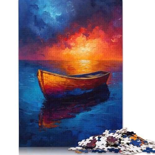 Puzzle mit 1000 Teilen für Erwachsene, Sonnenuntergangsboot, 100% recycelte Holzplatte, schwierige Puzzles für Frauen und Männer, 1000 Teile (75 x 50 cm) von NBVDRF