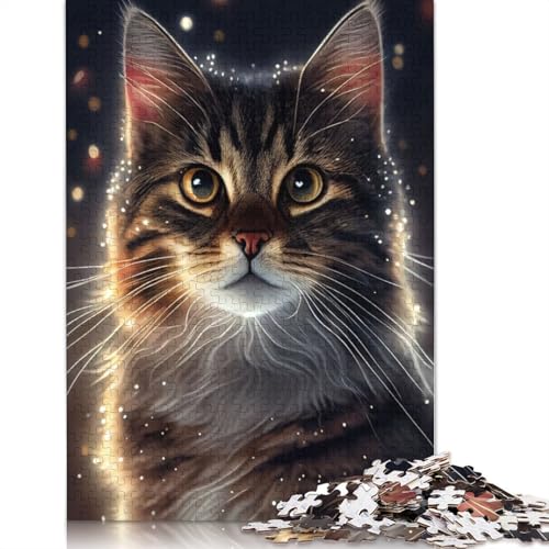 Puzzle mit 1500 Teilen für Erwachsene mit Katzenbeleuchtung, 100% recycelte Holzplatte, schwierige Puzzles für Frauen und Männer, 1500 Teile (85 x 57 cm) von NBVDRF