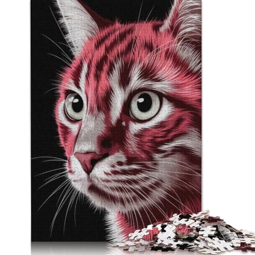 Puzzles für Erwachsene mit rotem Katzenporträt, 1000 herausfordernde und knifflige ungewöhnliche Puzzles für Kinder ab 12 Jahren, 1000 Teile (75 x 50 cm) von NBVDRF