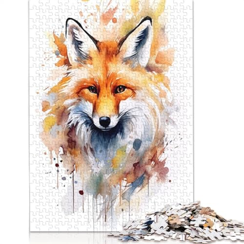 Rotfuchs-Aquarell-Puzzle für Erwachsene, kreative Spiele, Puzzle, Geschenk für Jungen oder Mädchen, 1000 Teile (75 x 50 cm) von NBVDRF