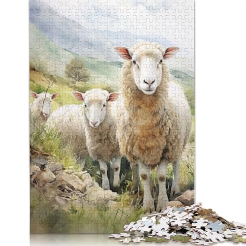 Schaf-Aquarell, 1000-teiliges Puzzle für Erwachsene, 100% recycelte Holzplatte, schwierige Puzzles für Frauen und Männer, 1000 Teile (75 x 50 cm) von NBVDRF