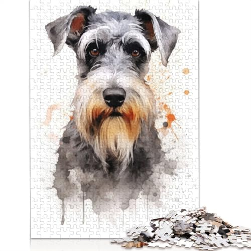 Schnauzer-Aquarell-Hund-Puzzle für Erwachsene, kreative Spiele, Puzzle-Geschenk für Jungen oder Mädchen, 1000 Teile (75 x 50 cm) von NBVDRF