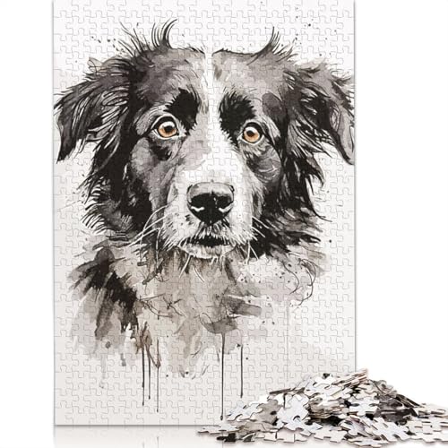 Schwarz-weißes Hundegemälde-Puzzle für Erwachsene, 520 Teile, schwierige Problemlösungspuzzles für Erwachsene, für Jungen oder Mädchen, 520 Teile (52 x 38 cm) von NBVDRF