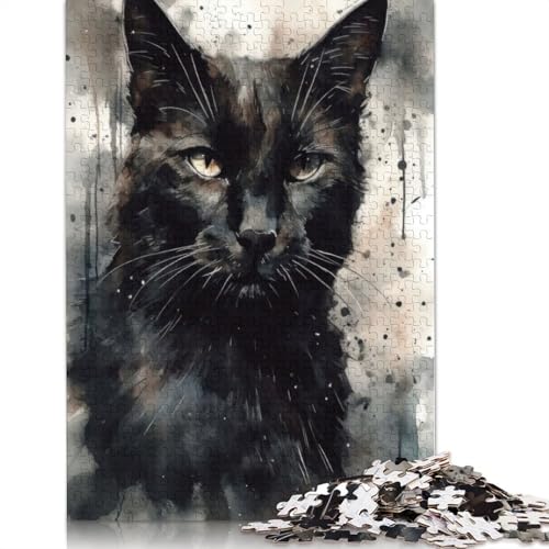 Schwarze Katze, Tintenkunst-Puzzle für Erwachsene, Premium-Puzzle aus 100% recyceltem Brett, Problemlösungspuzzles für Erwachsene und Kinder, 1500 Teile (85 x 57 cm) von NBVDRF