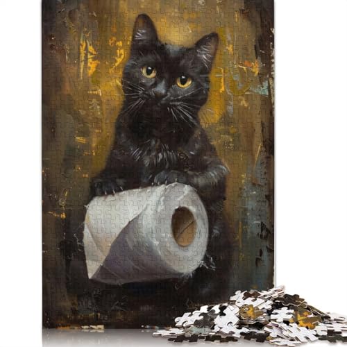 Schwarze Katze, Toilettenpapier-Puzzle für Erwachsene, 520 Teile, interessantes Puzzle zur Stressreduzierung für Frauen und Männer, 520 Teile (52 x 38 cm) von NBVDRF