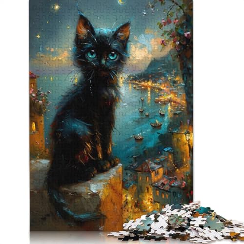 Schwarze Katze an Einer Wand, Puzzle für Erwachsene, herausfordernd und knifflig, Puzzle für Männer für Erwachsene, für Jungen oder Mädchen, 520 Teile (52 x 38 cm) von NBVDRF