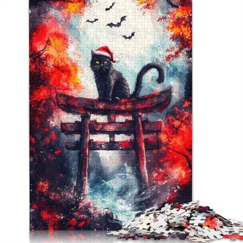 Schwarze Katze im Torii-Tor-Puzzle für Erwachsene. Anspruchsvolles und kniffliges Puzzle für Männer, für Jungen oder Mädchen, 520 Teile (52 x 38 cm) von NBVDRF
