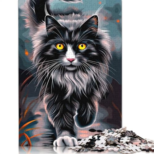 Schwarze Katze mit gelben Augen, Puzzle 1000 Teile für Erwachsene, Stressabbau-Puzzle, Geschenke für Erwachsene, für Frauen und Männer, 1000 Teile (75 x 50 cm) von NBVDRF