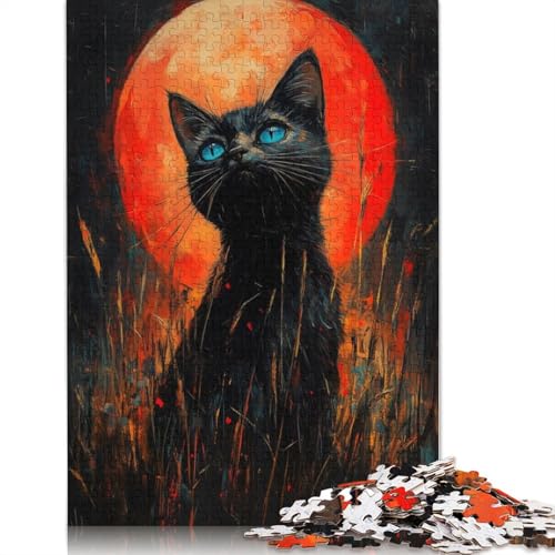 Schwarze Katze unter Blutmond, Puzzle für Erwachsene ab 18 Jahren, Upe-Lernspiele, Puzzle für Erwachsene und Kinder, 1500 Teile (85 x 57 cm) von NBVDRF