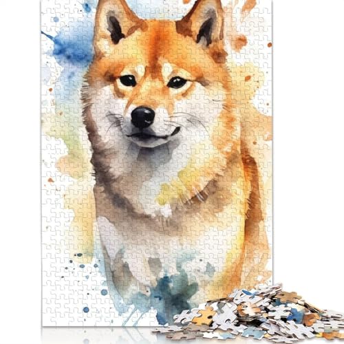 Shiba Inu Aquarell-Puzzle für Erwachsene, Lernspiel, Puzzle-Geschenke für Kinder ab 12 Jahren, 1000 Teile (75 x 50 cm) von NBVDRF