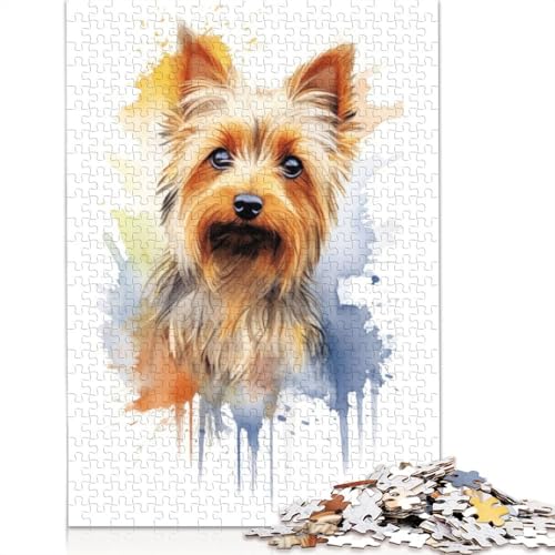 Silky Terrier Aquarell-Puzzle für Erwachsene, kreative Spiele, Puzzle, Geschenk für Jungen oder Mädchen, 1500 Teile (85 x 57 cm) von NBVDRF