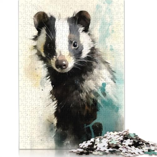Skunk Beauty Aquarell-Puzzles für Erwachsene, schwierige und anspruchsvolle Denksportaufgaben für Erwachsene und Kinder, 1000 Teile (75 x 50 cm) von NBVDRF