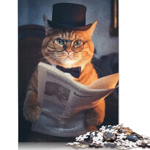 Smart Funny Tabby Hat Cat Puzzle 520 Teile, Entspannungs-Herausforderungsspielzeug, schwierige Puzzles für Frauen und Männer, 520 Teile (52 x 38 cm) von NBVDRF