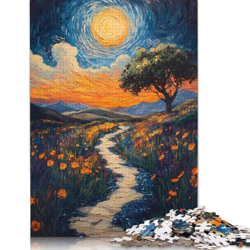 Sonnenbeschienener Pfad durch Wildblumen, 1000-teiliges Puzzle für Erwachsene, 100% recycelte Holzplatte, schwierige Puzzles für Frauen und Männer, 1000 Teile (75 x 50 cm) von NBVDRF