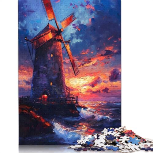 Sonnenuntergangs-Windmühle, 1000-teiliges Puzzle, buntes Puzzle, Geschenke für Männer, für Kinder ab 12 Jahren, 1000 Teile (75 x 50 cm) von NBVDRF