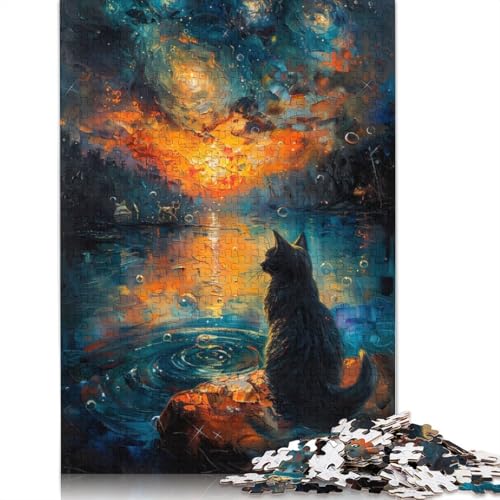 Sternennacht-Sonnenuntergang-Katzen-Puzzle 1000 Teile für Erwachsene, kreative Spiele, Puzzlespiele für Erwachsene für Jungen oder Mädchen, 1000 Teile (75 x 50 cm) von NBVDRF