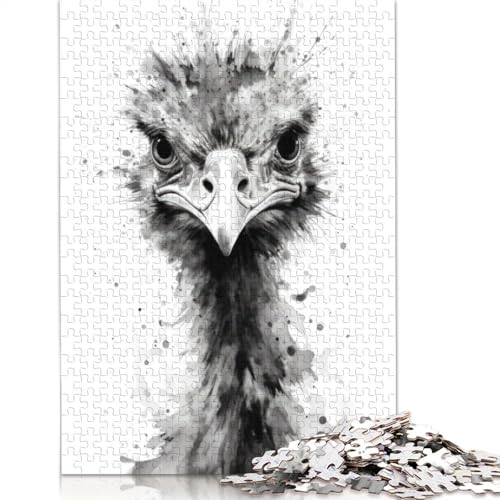 Straußenschönheit-Aquarell-Puzzle für Erwachsene, 1000 Teile, Heimdekoration, ungewöhnliche Puzzles für Erwachsene, für Jungen oder Mädchen, 1000 Teile (75 x 50 cm) von NBVDRF