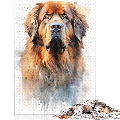 Tibetischer Mastiff, Aquarell, Puzzle für Erwachsene, 520 Teile, 100% recycelte Holzplatte, Denksportaufgaben für Erwachsene, für Jungen oder Mädchen, 520 Teile (52 x 38 cm) von NBVDRF