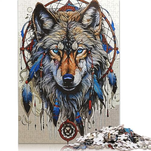 Traumfänger-Wolf-Puzzle, rechteckig, Papp-Puzzle, Geschenk für Kinder ab 12 Jahren, 1500 Teile (85 x 57 cm) von NBVDRF