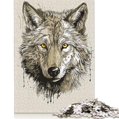 Vintage Paint Wolf Puzzle, rechteckig, Papppuzzle, Geschenk für Kinder ab 12 Jahren, 1500 Teile (85 x 57 cm) von NBVDRF