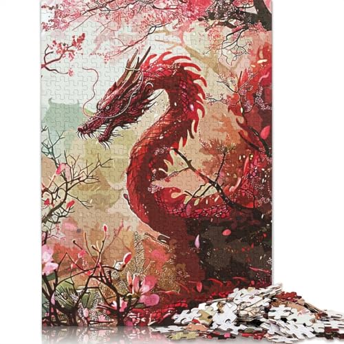 Vintage-Puzzle für Erwachsene mit rotem Drachen, Premium-Puzzle aus 100% recyceltem Brett, Problemlösungspuzzles für Erwachsene und Kinder, 1000 Teile (75 x 50 cm) von NBVDRF